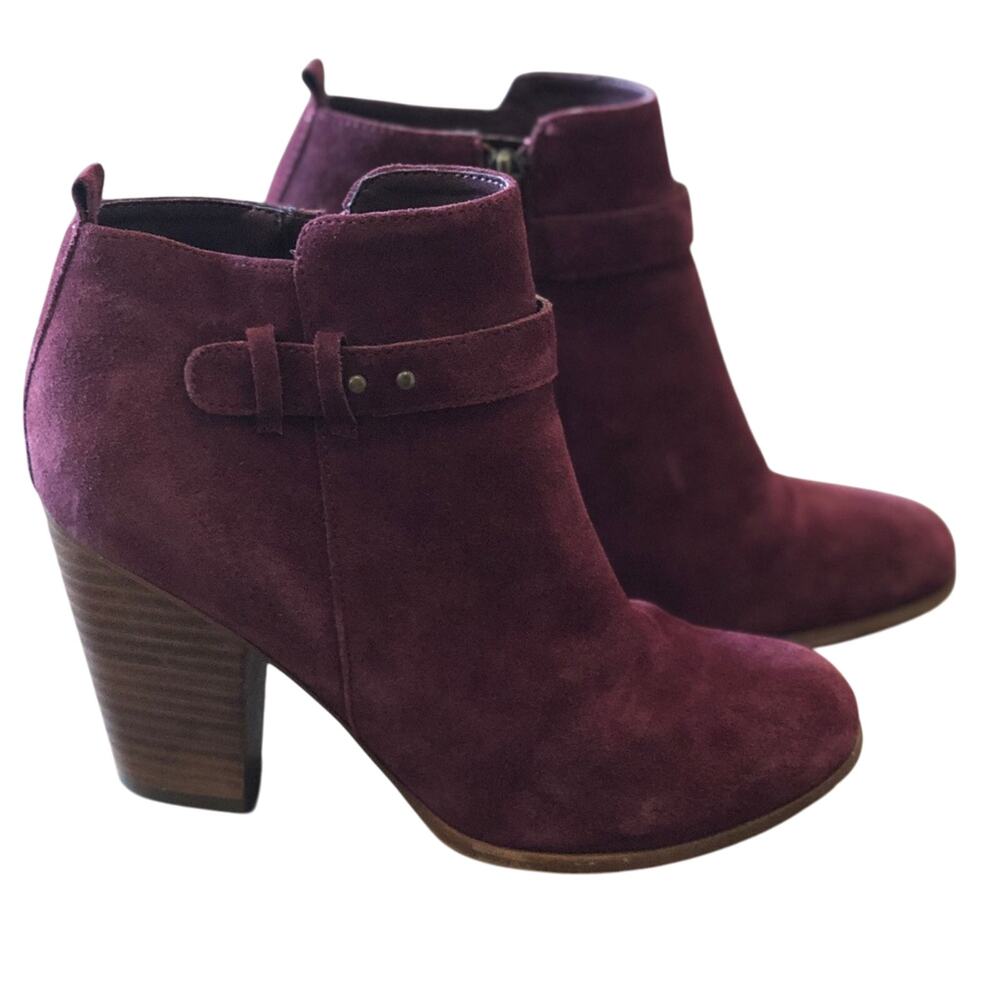 Franco Fortini Lexi Maroon Suede Heel Booties Memory Foam Inserts